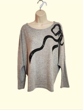 Madison + Hudson Grey Black Bow Sweater Knit Top X-Large
